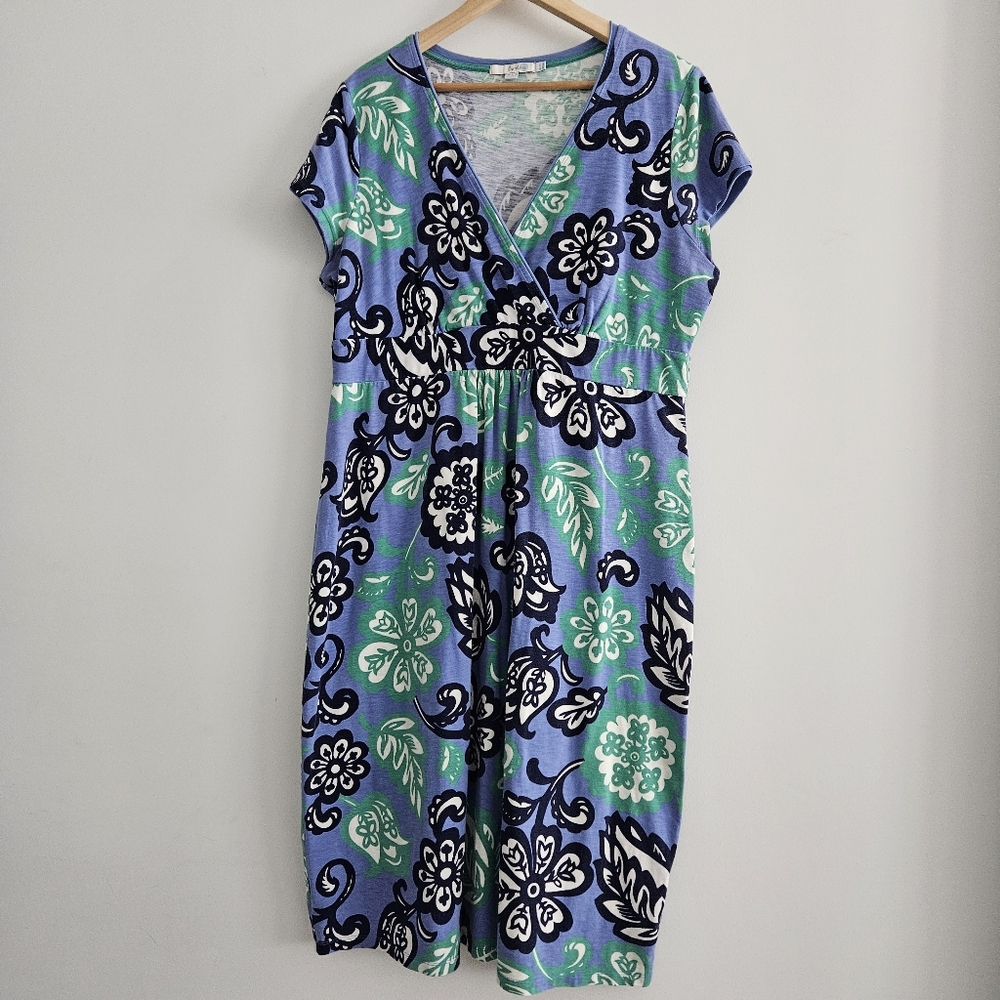 Boden Faux Wrap Floral Blue and Green Dress 14L